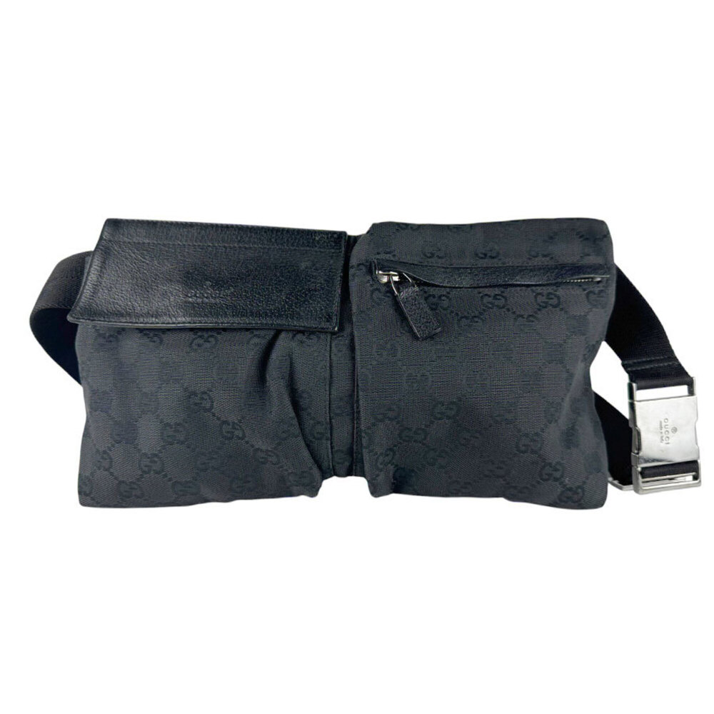 Gucci GUCCI Waist Bag Body GG Canvas Leather Black Men's Women's 28566 z9622